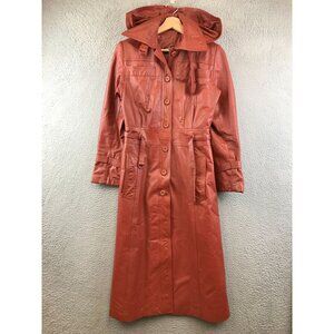 Vintage 70s Genuine Leather Trench Coat With Hood size 7